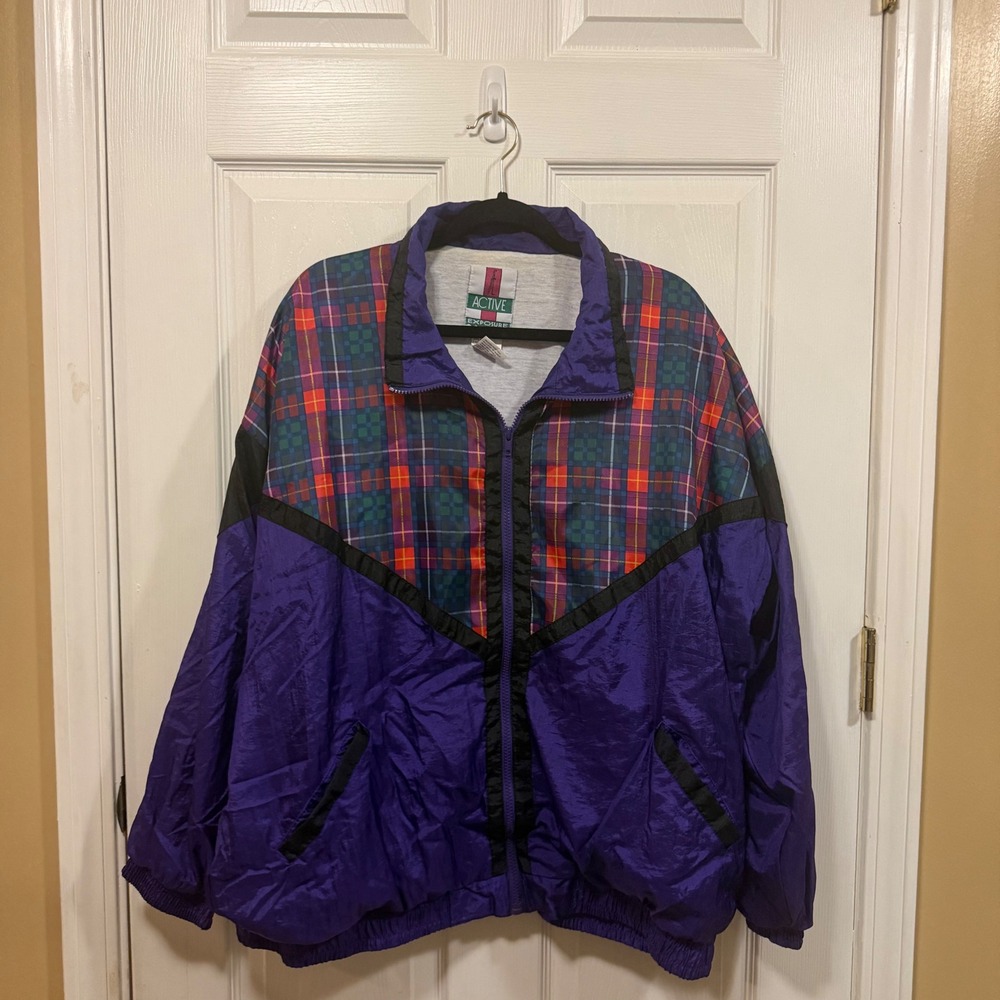 Active Exposure Vintage Purple Plaid Colorblock Windbreaker Jacket Womens 2X